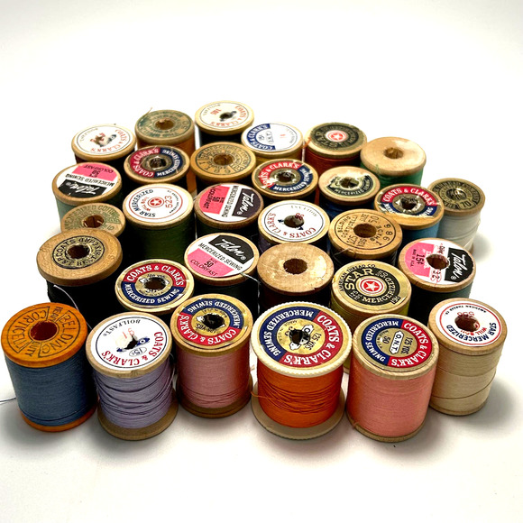 Vintage Thread on Wooden Spools Lot of 30 - Picture 1 of 12